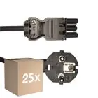 Fordelspakning 25x Noxion GST - Kompatibel Strømforsyningskabel Svart - Female + Schuko Europlug - 3m - 3 pole 0.75mm2